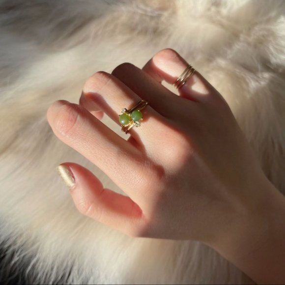 ✨Beautiful Vintage 18kge Ring Green Beads Ring - Picture 3 of 4